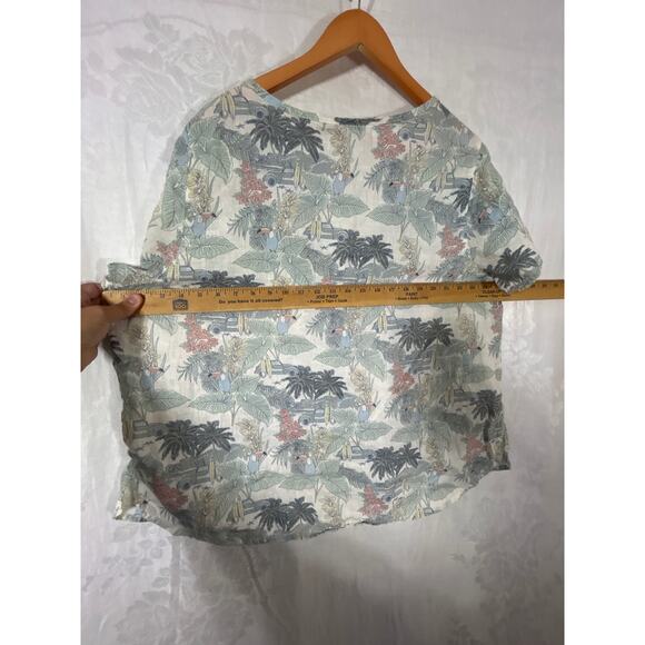 Tahari Blouse 2X 100% Linen Tan Tropical Print Toucan Car Surf Boxy Tunic - Picture 6 of 7